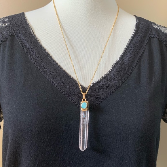 Last 1!🌟Crystal Quartz & Turquoise Shard Necklace - Picture 2 of 5